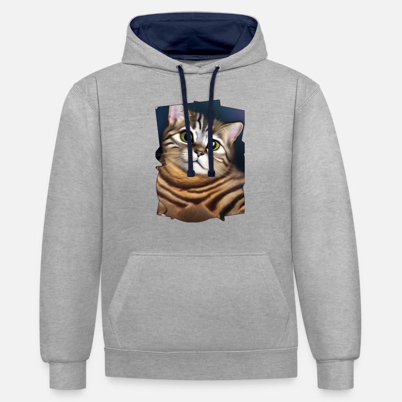 Chat mignon - Sweat à capuche contrasté - gris chiné/bleu marine