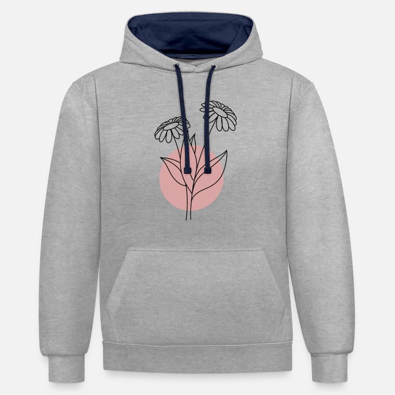 Fleur avec cercle rose - Sweat à capuche contrasté - gris chiné/bleu marine