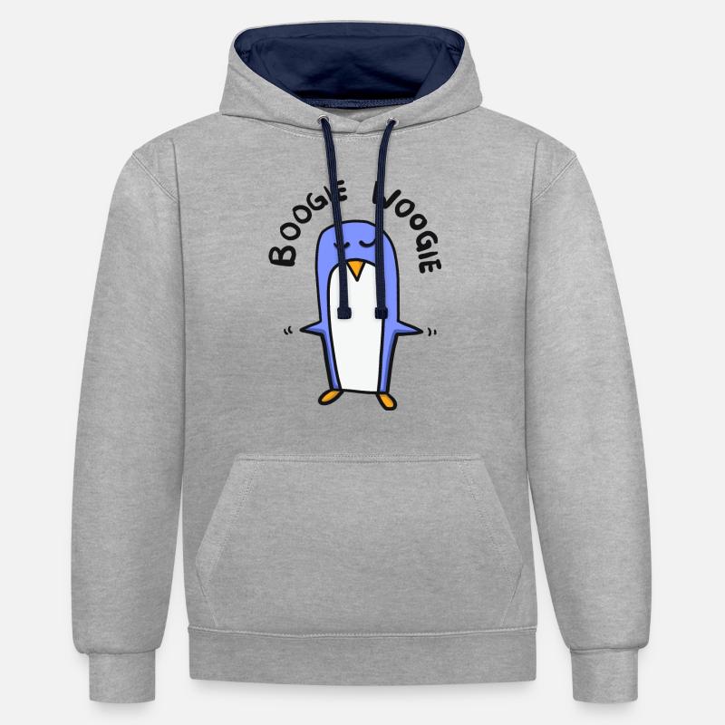 Pingouin danse boogie woogie - Sweat à capuche contrasté - gris chiné/bleu marine
