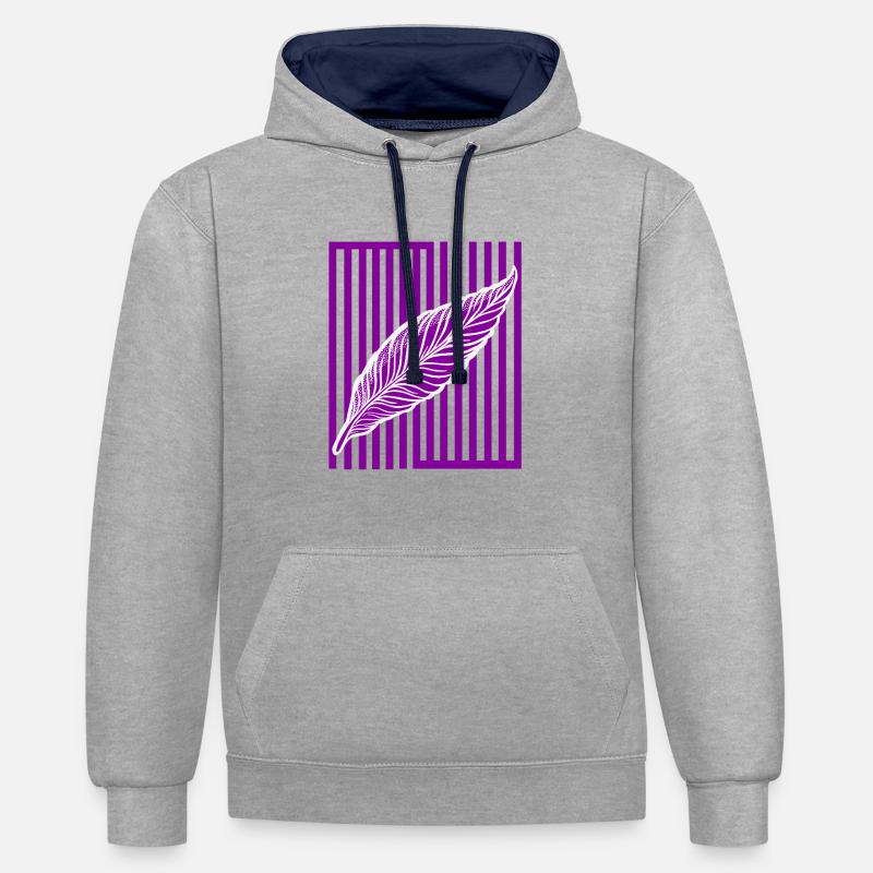 Plume sur barre verticale - Sweat à capuche contrasté - gris chiné/bleu marine