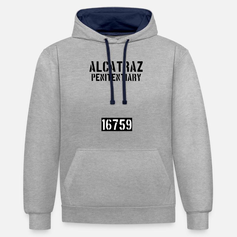 Pénitencier d’Alcatraz - 16759 - Prison - États-Unis - Sweat à capuche contrasté - gris chiné/bleu marine
