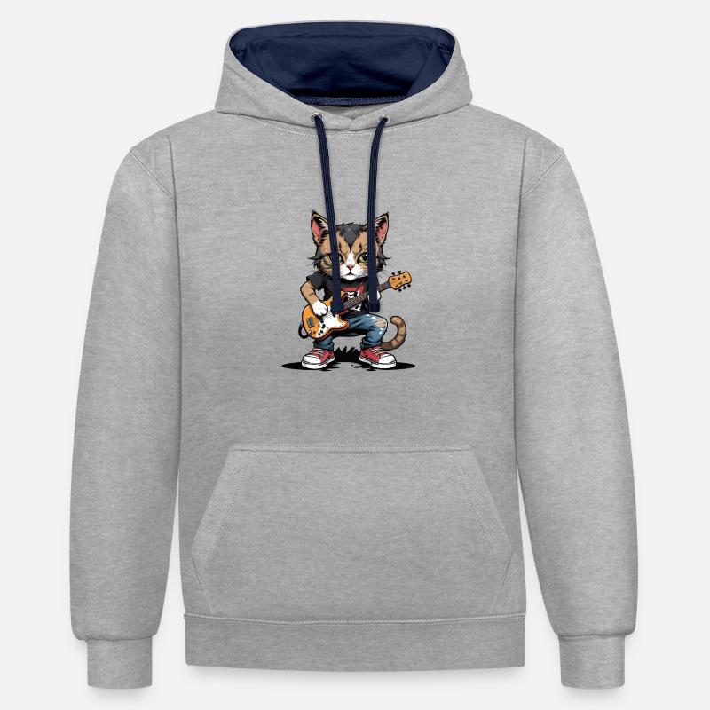 Cat Rocker Cat HardRock Gift - Sweat à capuche contrasté - gris chiné/bleu marine
