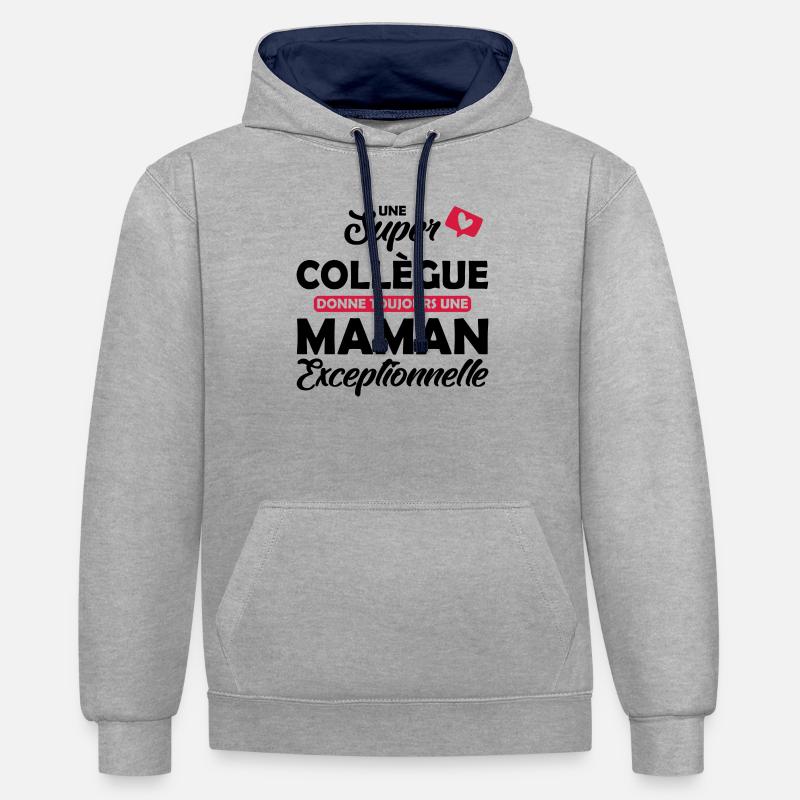 super collègue / maman exceptionnelle - Sweat à capuche contrasté - gris chiné/bleu marine