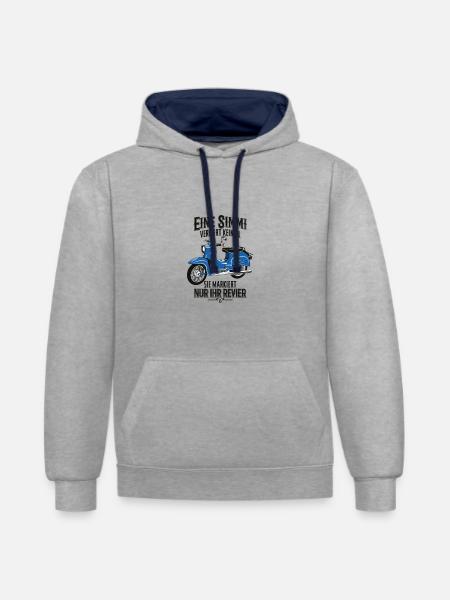 Simson Schwalbe KR51, Eine Simmi verliert kein Öl - Kontrast-Hoodie - Grau meliert/Navy