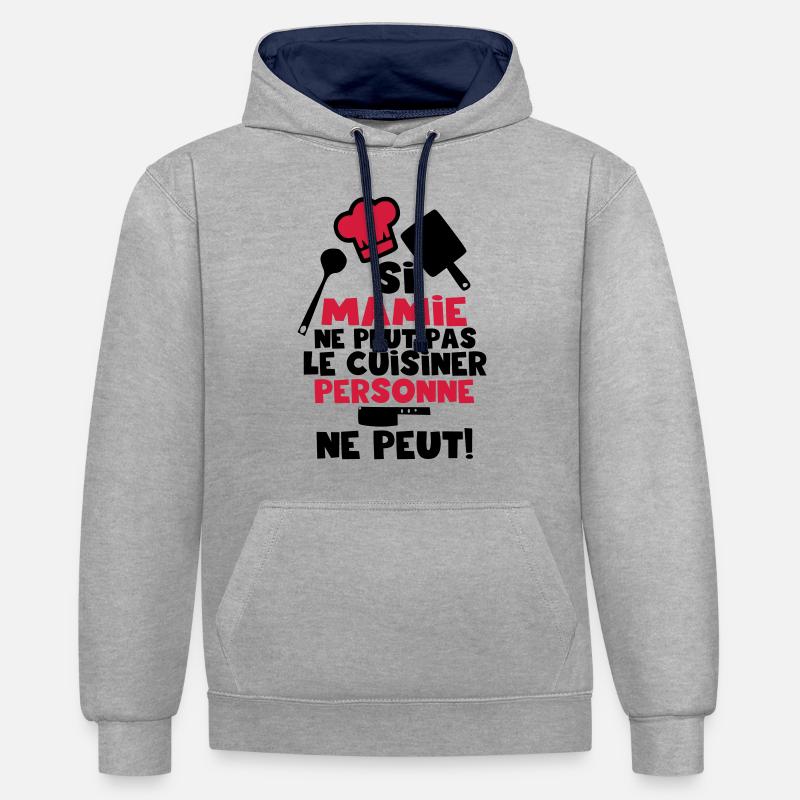 si mamie ne peut pas - Sweat à capuche contrasté - gris chiné/bleu marine