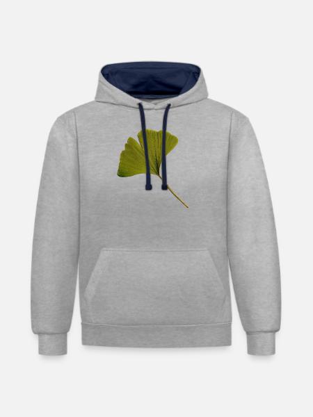Ginkgo Blatt - Ginkgoblatt Foto - Kontrast-Hoodie - Grau meliert/Navy