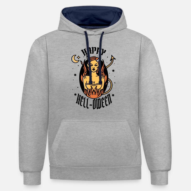 Halloween She-devil Happy Hell-Oween - Contrast hoodie - heather grey/navy