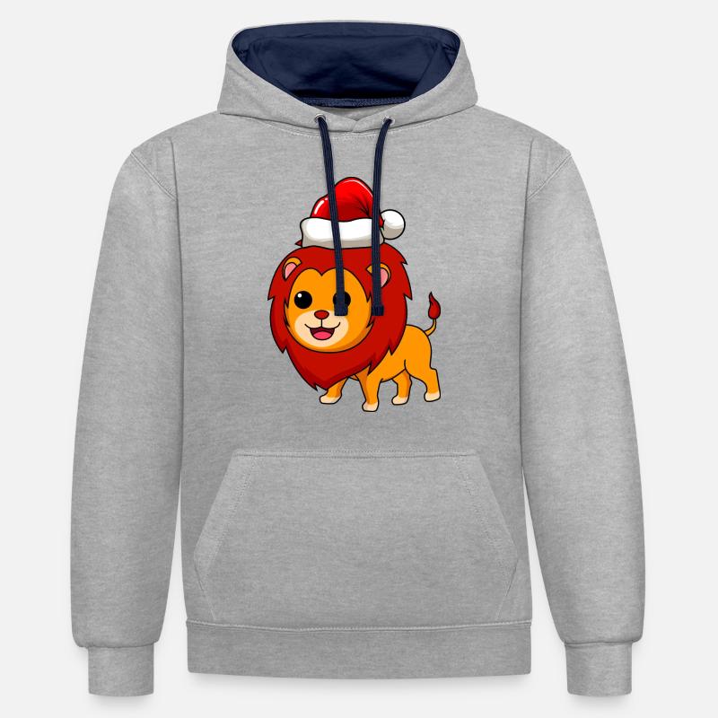Léo Comique Noël - Sweat à capuche contrasté - gris chiné/bleu marine