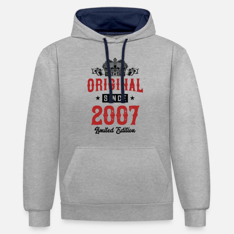 Édition limitée 2007 - Sweat à capuche contrasté - gris chiné/bleu marine