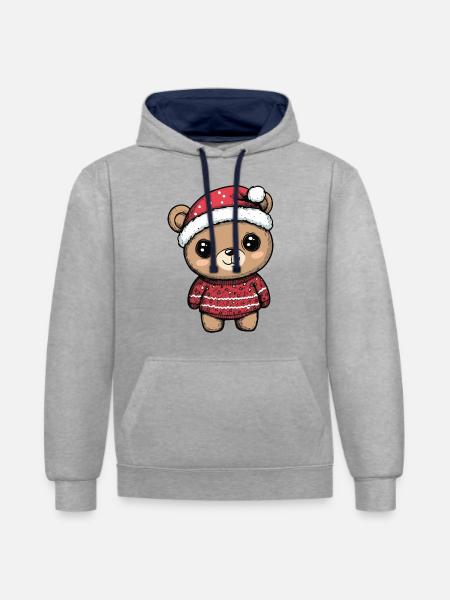 Bear Christmas Comic - Contrast hoodie - heather grey/navy