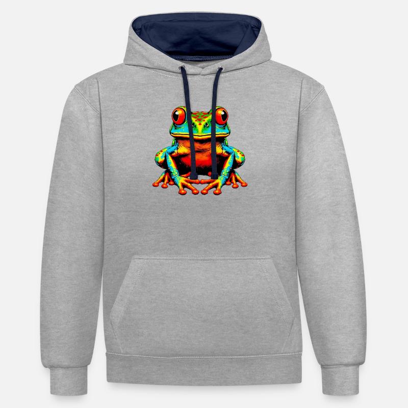 Grenouille - Sweat à capuche contrasté - gris chiné/bleu marine