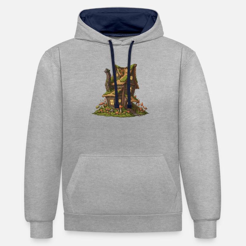 Fabuleuse maison forestière avec champignons - Sweat à capuche contrasté - gris chiné/bleu marine