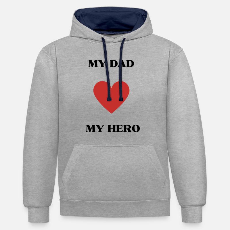 Mon père - mon héros - Sweat à capuche contrasté - gris chiné/bleu marine
