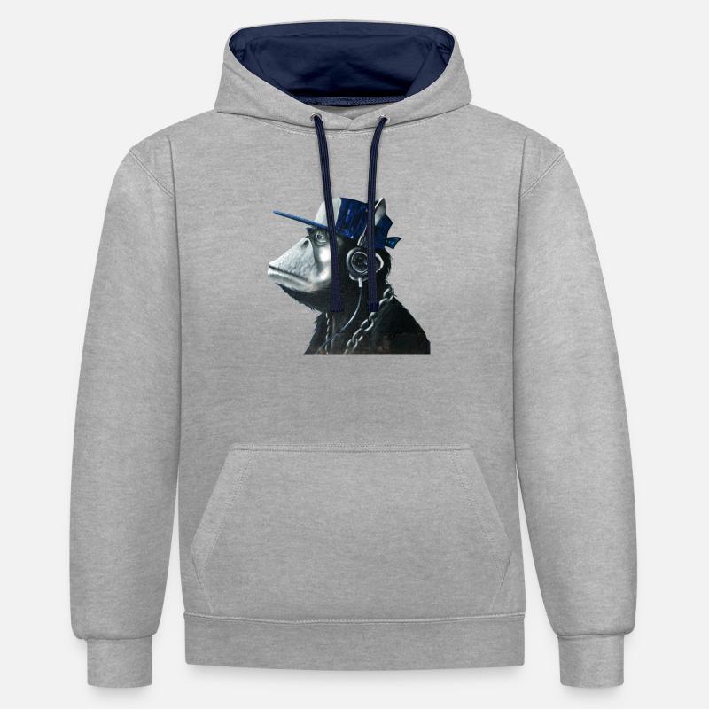 Singe graffiti by customStyle - Sweat à capuche contrasté - gris chiné/bleu marine