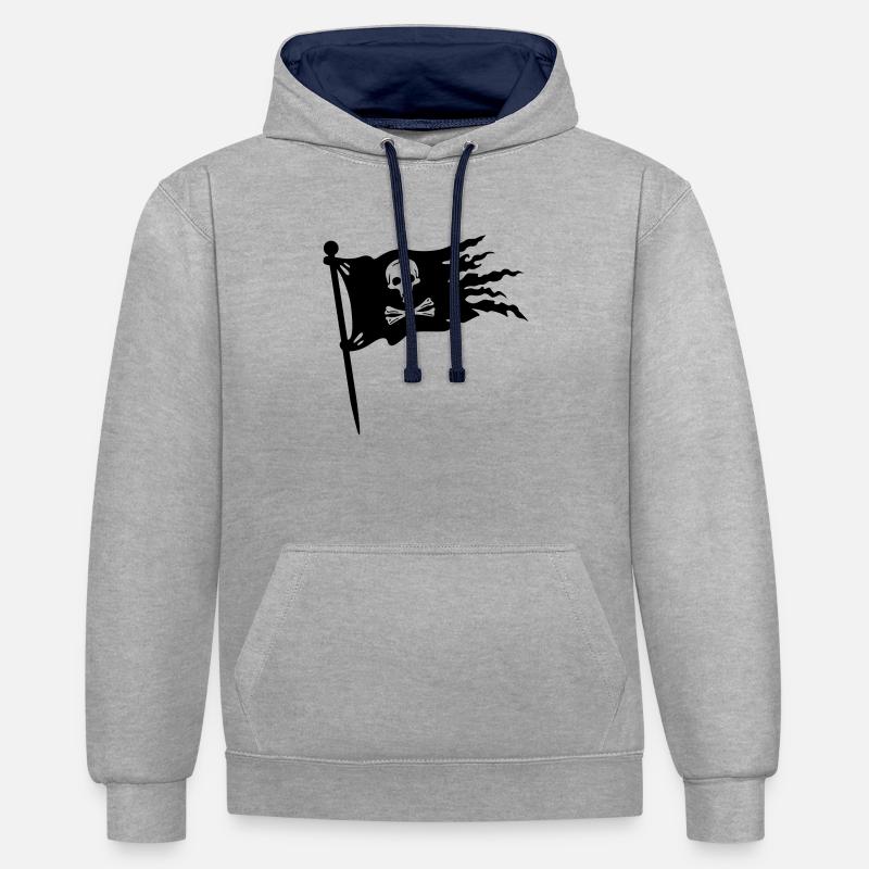 pirates drapeau - Sweat à capuche contrasté - gris chiné/bleu marine