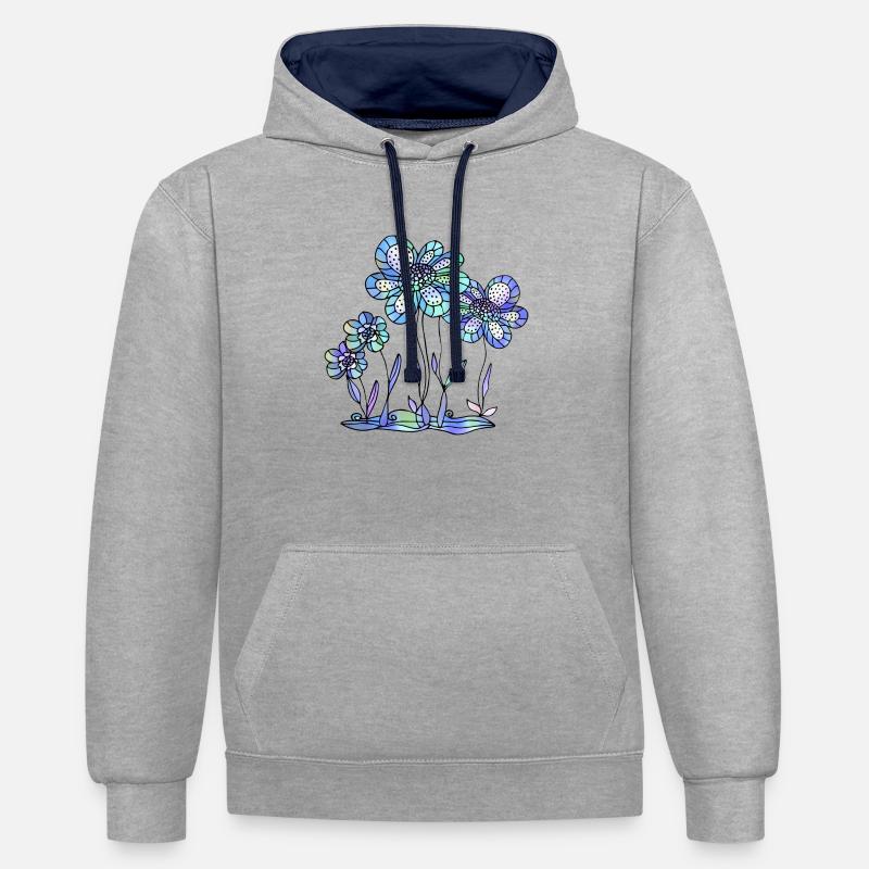 Fleur - Sweat à capuche contrasté - gris chiné/bleu marine