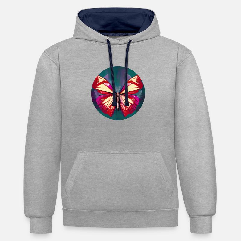 Abstract Butterfly - Illustration - Sweat à capuche contrasté - gris chiné/bleu marine