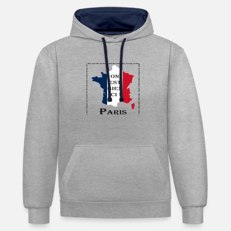 On est bien à Paris - Sweat à capuche contrasté - gris chiné/bleu marine