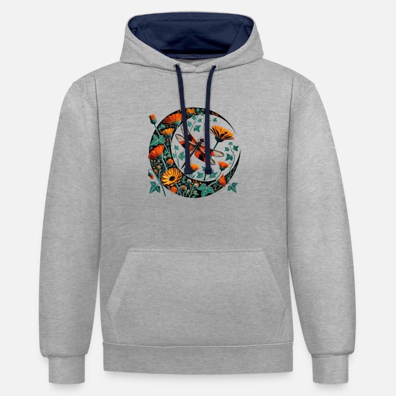 Libellule - Sweat à capuche contrasté - gris chiné/bleu marine