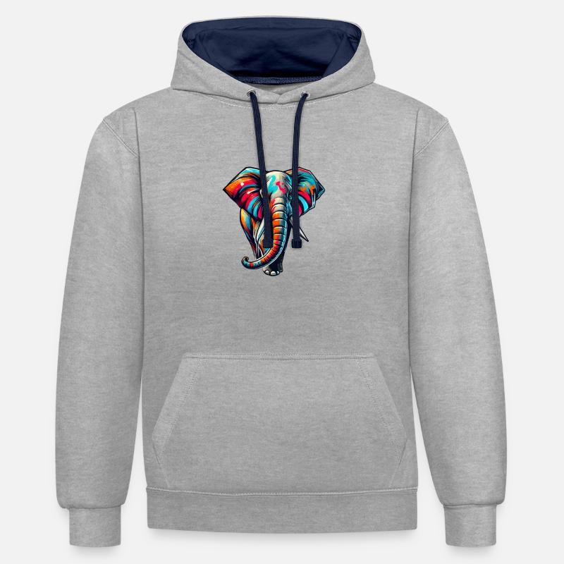 Éléphant - Sweat à capuche contrasté - gris chiné/bleu marine