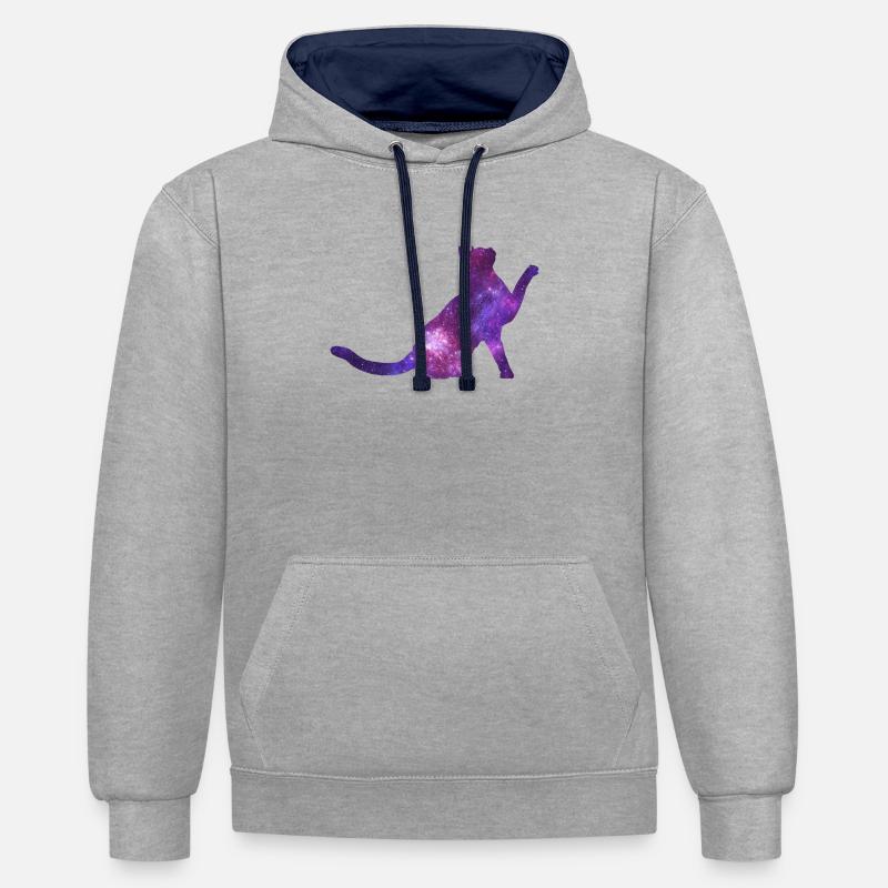 Chat de l’espace - Sweat à capuche contrasté - gris chiné/bleu marine