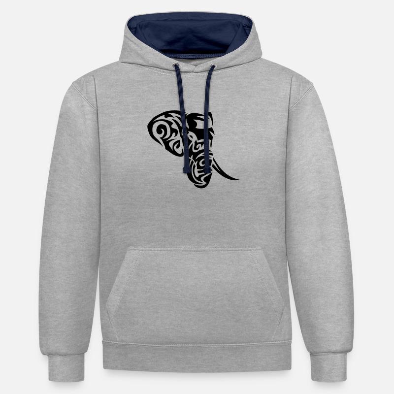 elephant tribal elefant 402 - Sweat à capuche contrasté - gris chiné/bleu marine