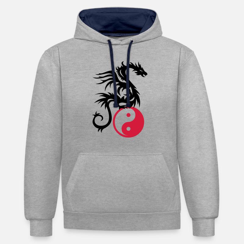 Drachen DRAKO | Yin & Yang - Kontrast-Hoodie - Grau meliert/Navy