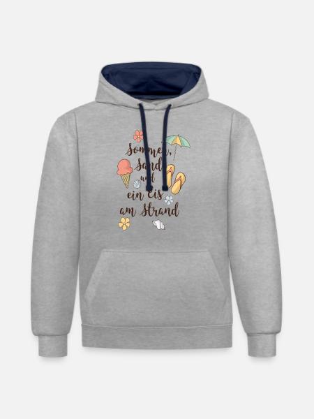Strand - Kontrast-Hoodie - Grau meliert/Navy