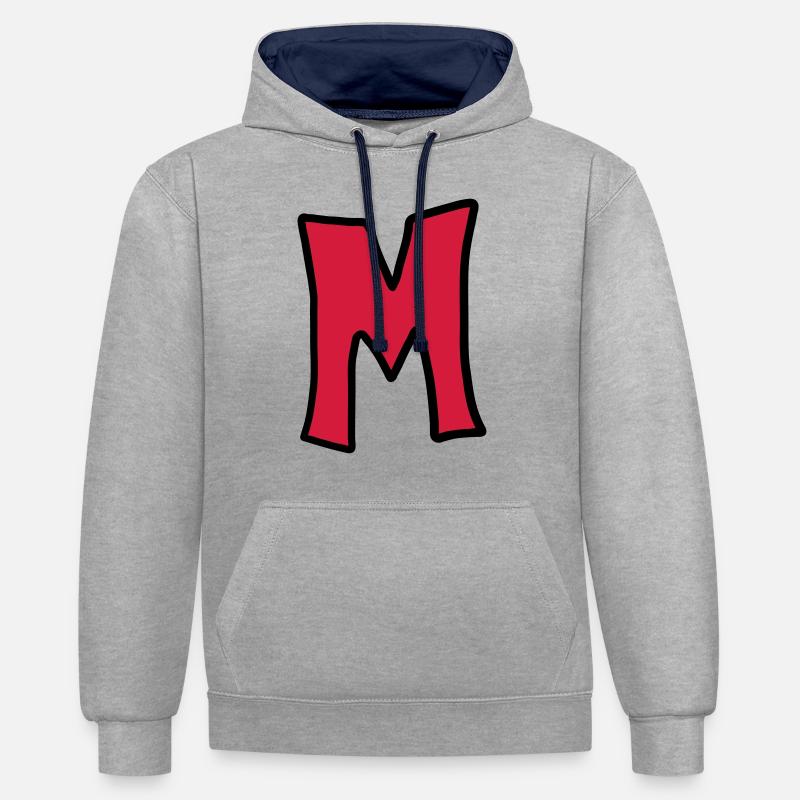 Buchstabe M Comic Cartoon - Kontrast-Hoodie - Grau meliert/Navy