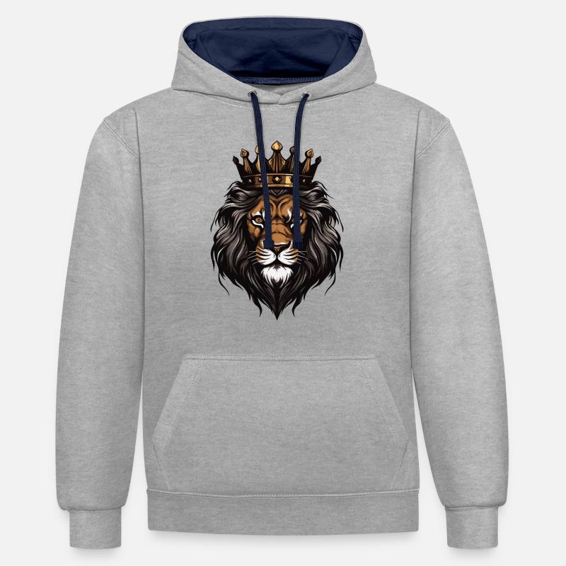Couronne de lion - Sweat à capuche contrasté - gris chiné/bleu marine