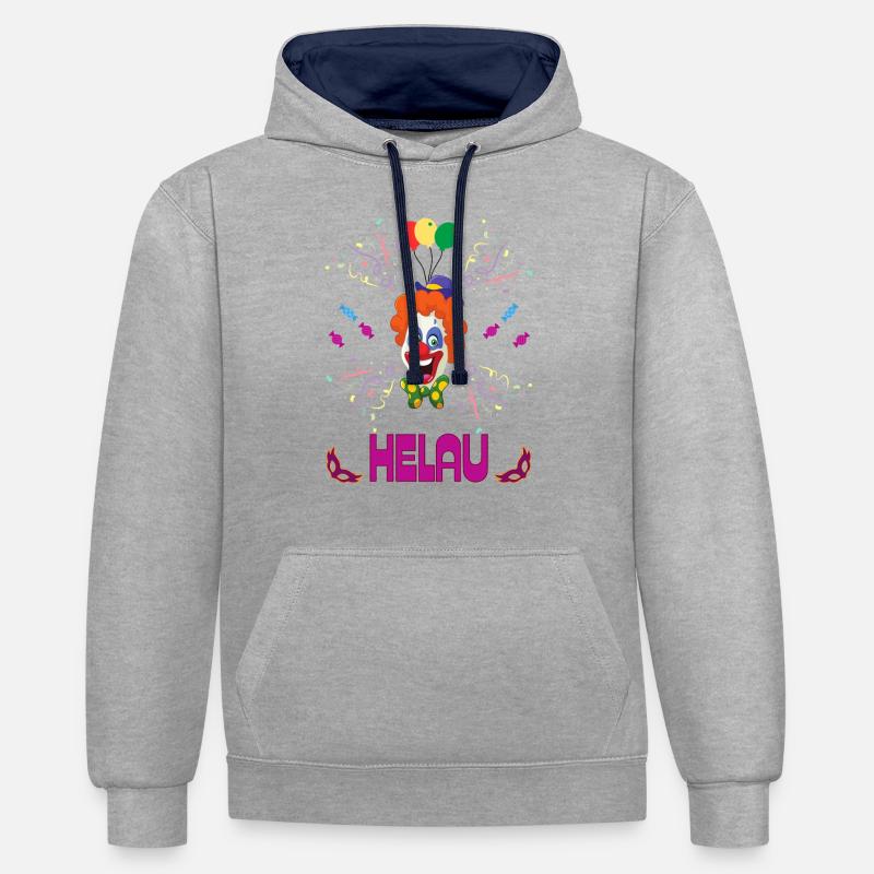 Carnaval | Clown | Helau Drôle | Carnaval - Sweat à capuche contrasté - gris chiné/bleu marine