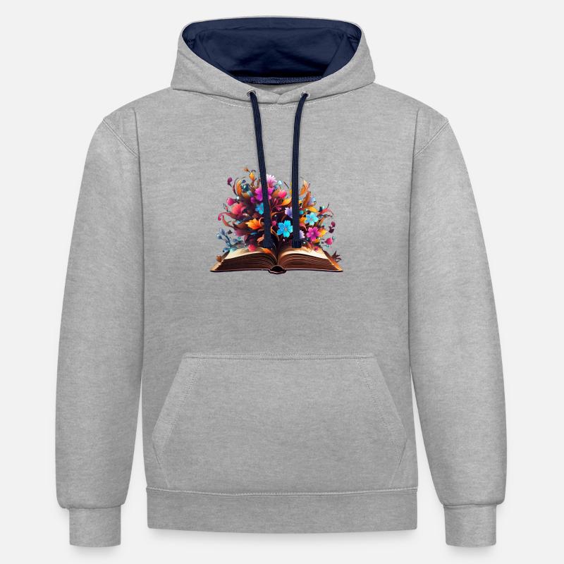 Cercle de fleurs de hêtre - Sweat à capuche contrasté - gris chiné/bleu marine