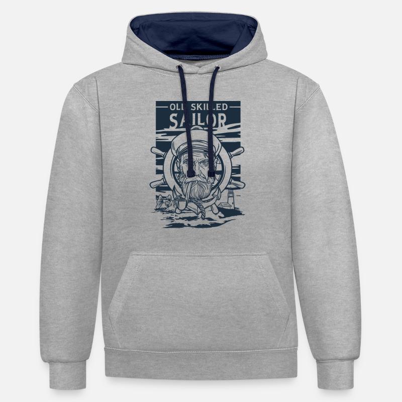 Vieux marin expérimenté Classic Maritime - Sweat à capuche contrasté - gris chiné/bleu marine