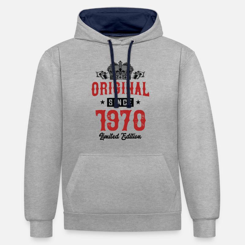 1970 Édition limitée - Sweat à capuche contrasté - gris chiné/bleu marine