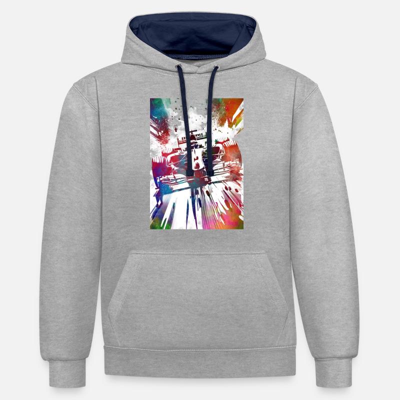 Formule #racing #sport - Sweat à capuche contrasté - gris chiné/bleu marine