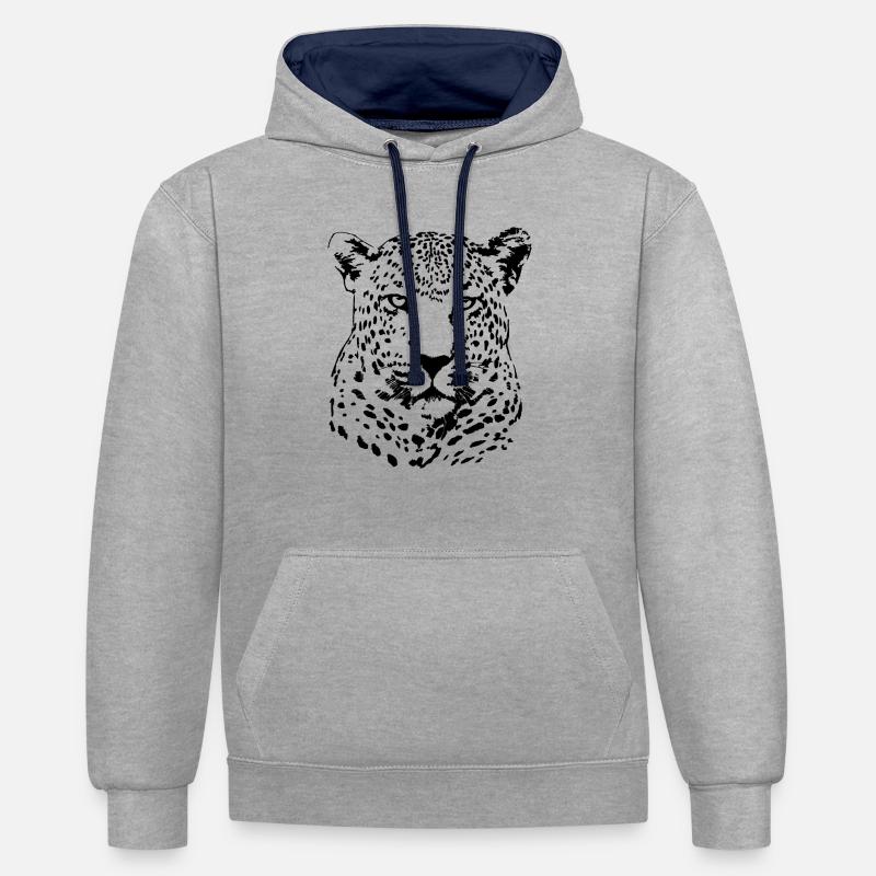 Leopard - Sweat à capuche contrasté - gris chiné/bleu marine