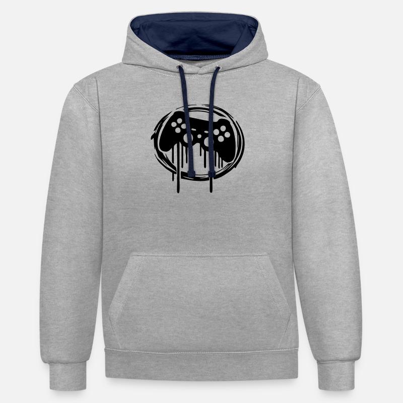 Gaming Controller Circle Pattern - Contrast hoodie - heather grey/navy