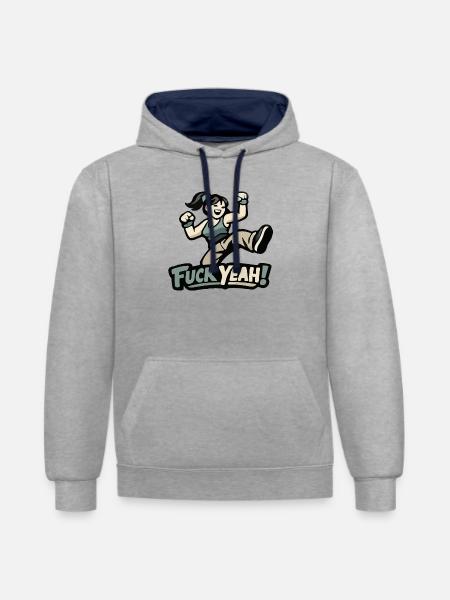 Motivierte Frau / Mädchen "Fuck Yeah" - Kontrast-Hoodie - Grau meliert/Navy