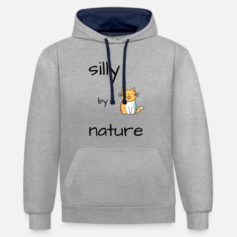 Chat Idiot - Sweat à capuche contrasté - gris chiné/bleu marine