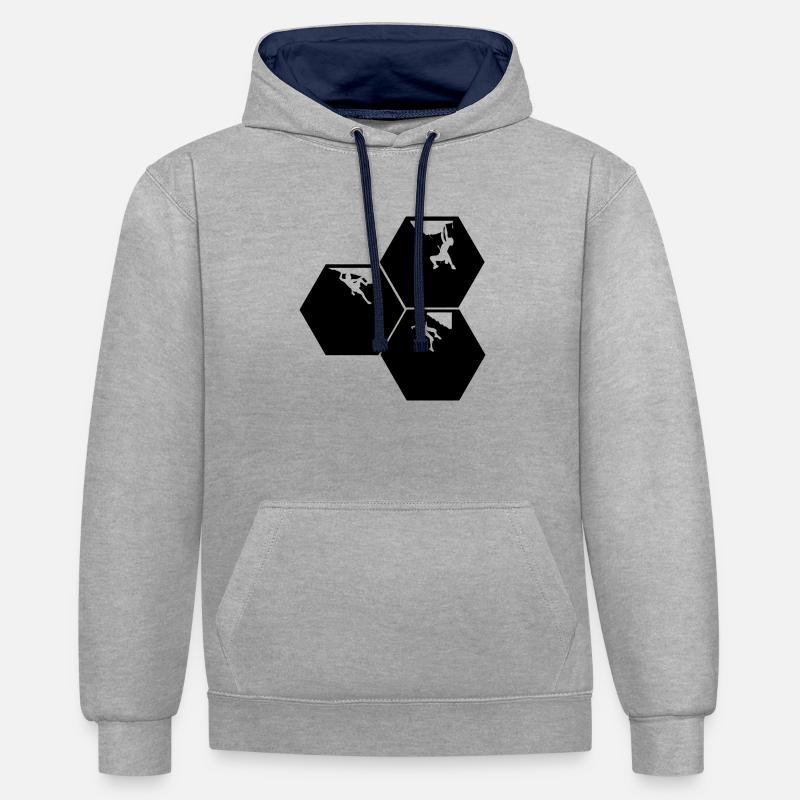 Escalade de bloc - Sweat à capuche contrasté - gris chiné/bleu marine