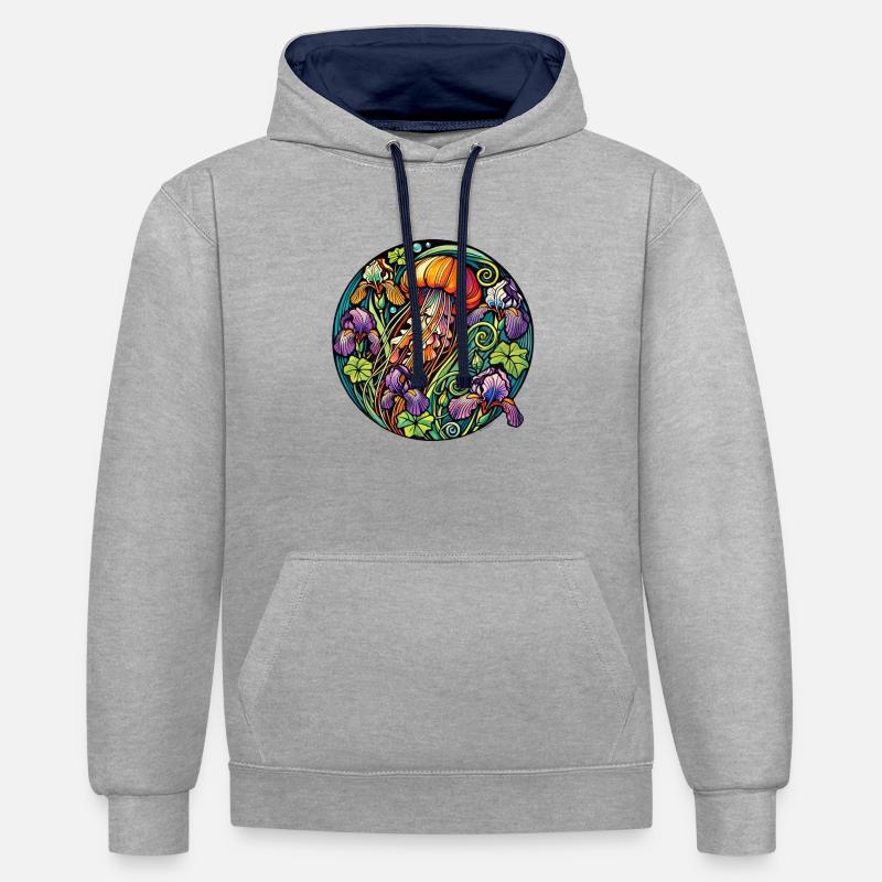 Méduse Iris - Sweat à capuche contrasté - gris chiné/bleu marine