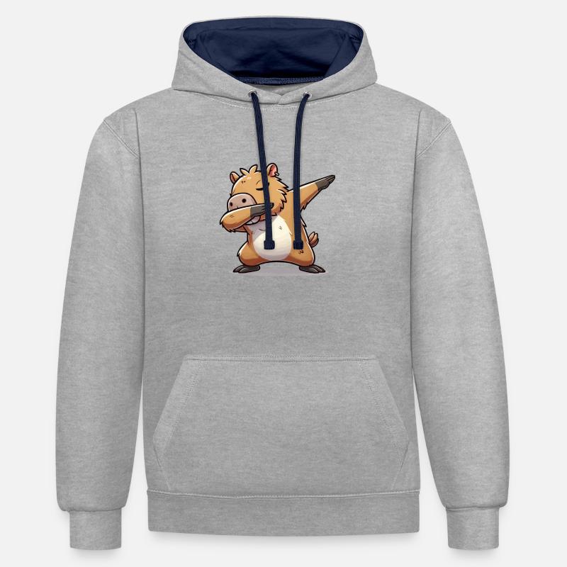 Le dabbing de capybara - Sweat à capuche contrasté - gris chiné/bleu marine