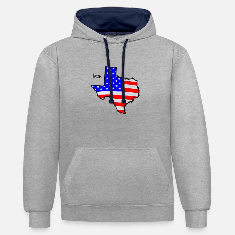 Carte et drapeau du Texas - Sweat à capuche contrasté - gris chiné/bleu marine