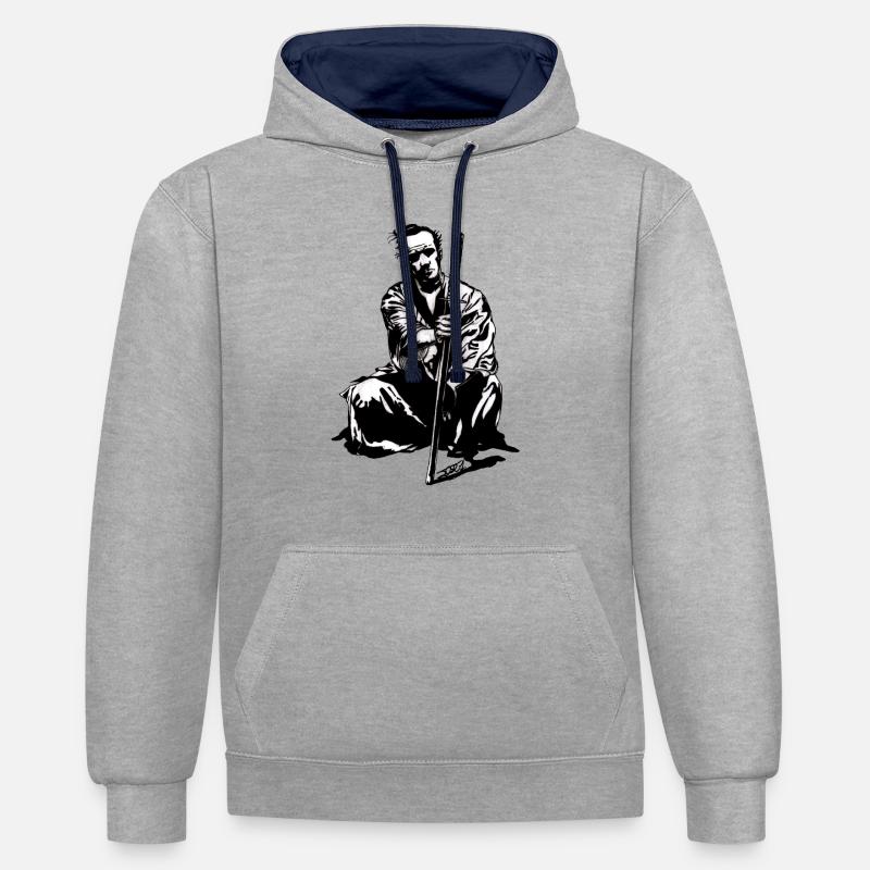 Samurai-JO - Sweat à capuche contrasté - gris chiné/bleu marine