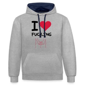 I Love Mastrubieren - Kontrast-Hoodie - Grau meliert/Navy - Vorne - Liana (172cm) & Jaron (178cm)