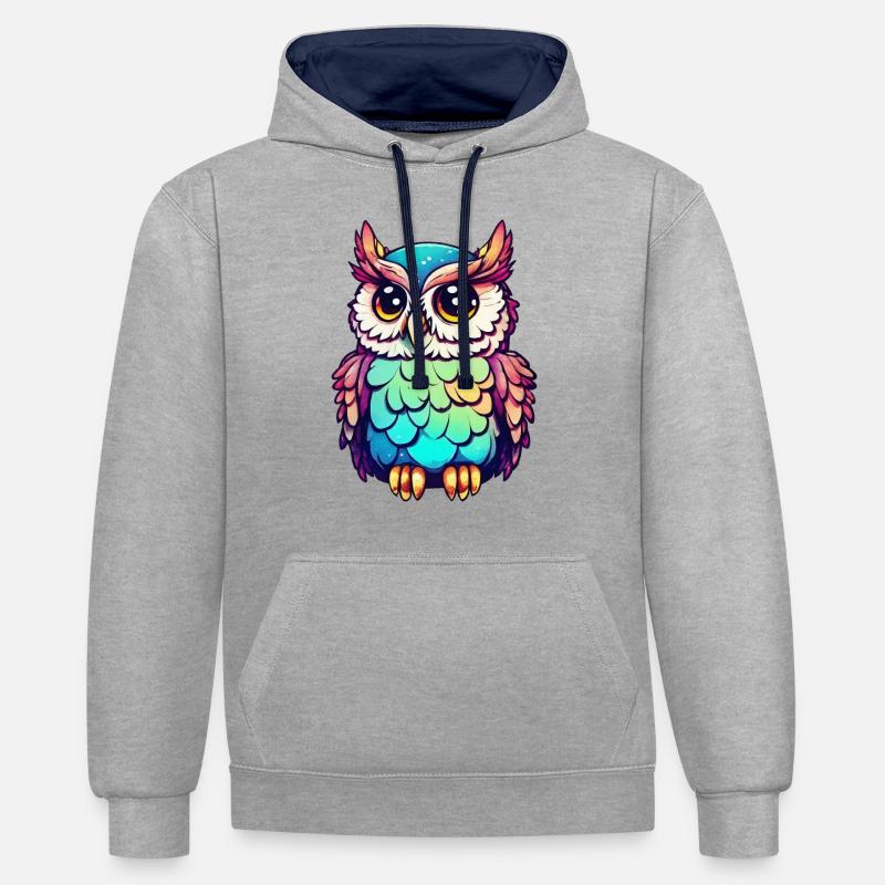 Bunte Eule - Kontrast-Hoodie - Grau meliert/Navy