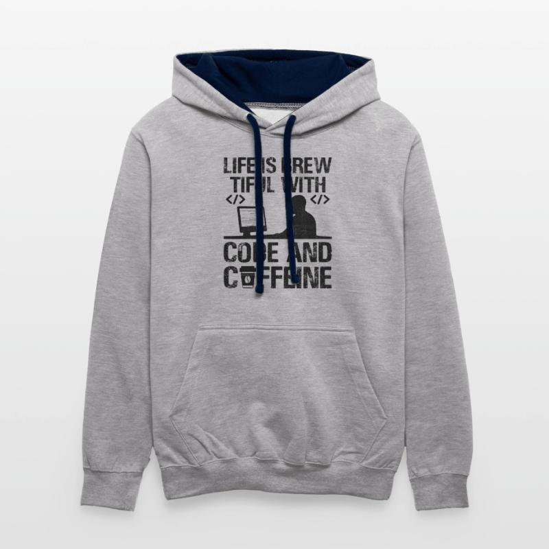 Café Codage Programmeur Codeur Développeur Nerd Coff Sweat à capuche contrasté