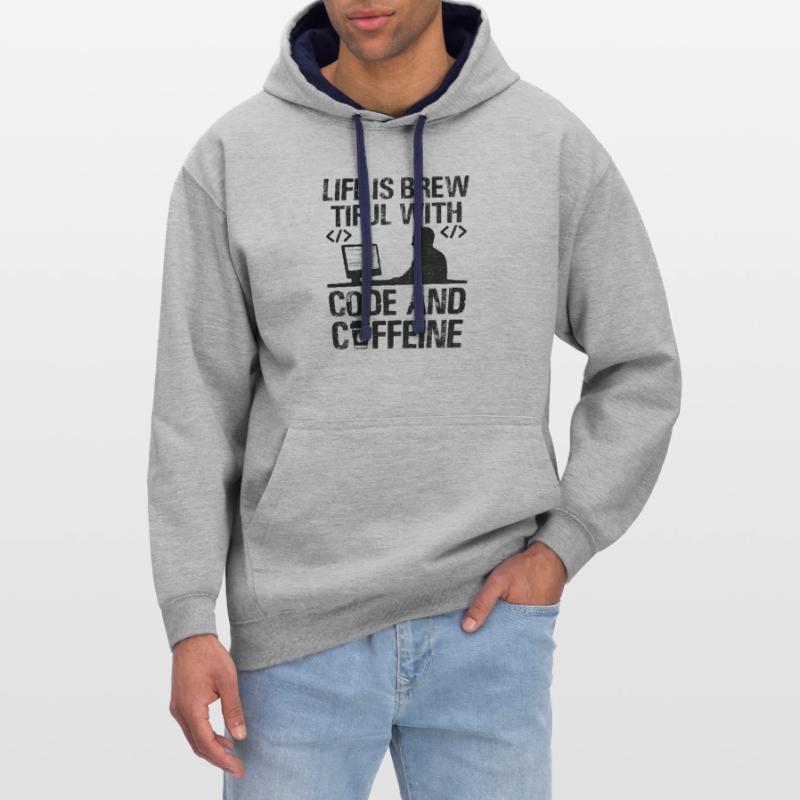 Café Codage Programmeur Codeur Développeur Nerd Coff Sweat à capuche contrasté