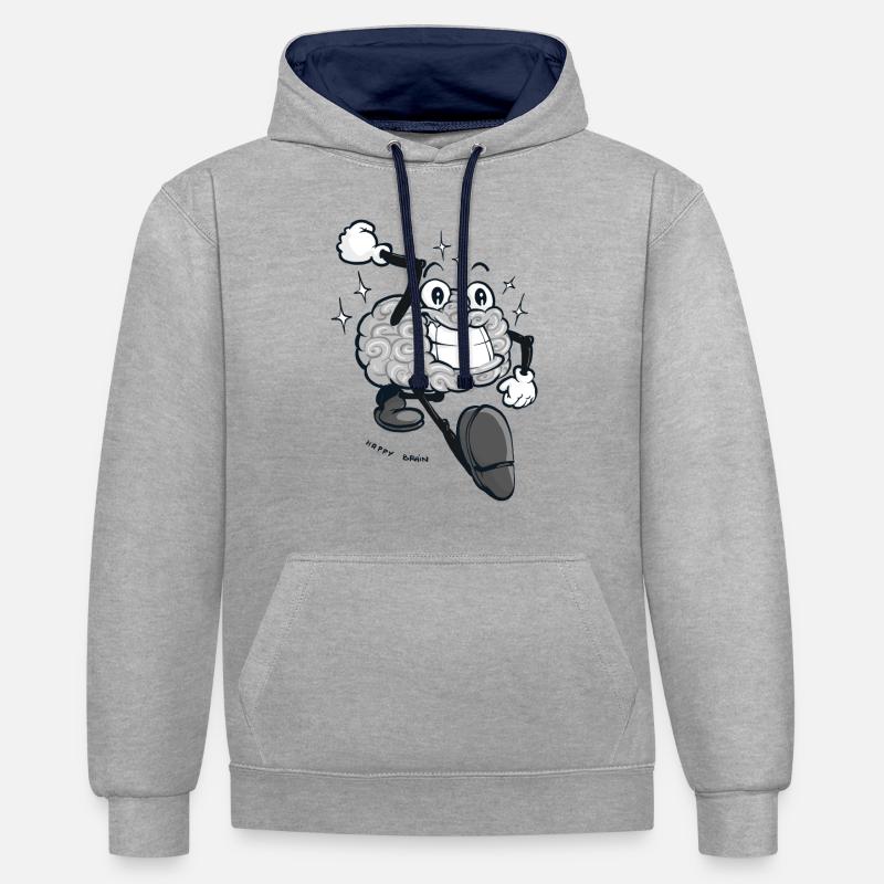 Happy Brain - Graue Version - Kontrast-Hoodie - Grau meliert/Navy