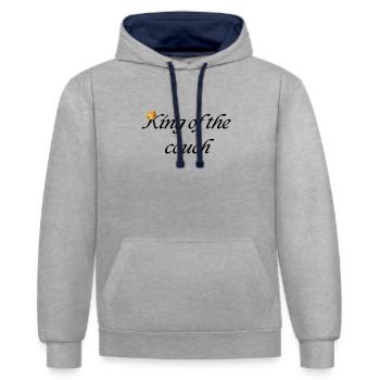 König der Couch - Kontrast-Hoodie - Grau meliert/Navy - Vorne - Liana (172cm) & Jaron (178cm)